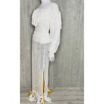 Vnvne white fringe cropped mesh top shirt with matching long fringe skirt med co Photo 3