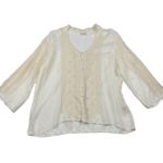 J.Jill  Top‎ Blouse Size Large Floral Embroidered Sheer Ivory Cottage Romantic Photo 3