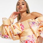 ASOS NWT LUXE floral jacquard puff sleeve cocktail dress Photo 2