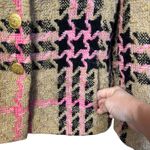 Prestige Tweed Houndstooth Blazer Jacket Coat 40 Beige Pink Black Gold Buttons Tan Size undefined Photo 5