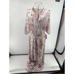 WAYF  POLY CHIFFON PINK Floral LONG Wrap DRESS Size Large Feminine Photo 4