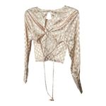 Milk and Honey  Size L Open Back Lace Up Long Sleeve Top Beige Cream Checkerboard Photo 1