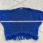 Alberto Makali Bright Royal Blue Fringe Open Knit Dolman Sleeve Boho Sweater Photo 3