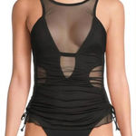 Becca NWT  Muse Macie High Neck Black Mesh Overlay One Piece Small Swimsuit Photo 0
