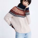 Madewell  Brookdale Fair Isle Turtleneck Sweater Navy Orange Fall Small Autumn Photo 0