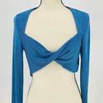 Morning Mist  Women's Long Sleeve Crop Top‎ Blouse Blue Size 12 Wrap Around Photo 2