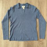 Neiman Marcus  Exclusive Silk‎ Blend Long Sleeved Collared Blue V-Neck Sweater S Photo 0