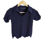 English Factory Scallop Detail Crochet Knit Collared Navy Polo Top Size XS Photo 2