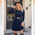 Women's Elegant Knitted Dress crew neck Long Sleeve for Autumn and Winter Blue Size 2X Photo 3