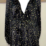aeon Beautiful Black and Gold Metallic Blouse with Front Belt Photo 0