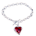 TAXCO Sterling Silver Red Jasper Heart Charm Rolo Bracelet Photo 1
