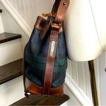 Ralph Lauren  Black Watch Plaid Leather Drawstring Bucket Tote Shoulder Bag Photo 11