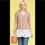 DOUBL JU Long Sleeve, Size XL, Super Soft Top, Button up Front Tan Photo 2