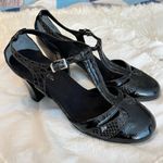 Aerosoles  Buttered Role Black Patent Leather T Strap Heels Shoes Snakeskin 10M Photo 0