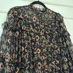 Ulla Johnson Esma Mini Dress Onyx Ikat Size 2 Ruffle Silk Georgette Metallic S Photo 2