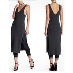 Free People  emmy black ribbed v-neck side slits tank midi dress Photo 1