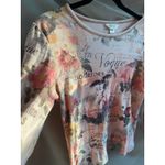 Christopher & Banks Y2K Bedazzled Euro Glam Paris Pink Graphic Baby Tee Top Medium 2000s Rhinestone Photo 2