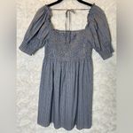 Hill House Athena Nap Dress in Grey Blue Plaid Babydoll Smocked Mini Dress Small Photo 9