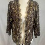 Candalite Brown and gold lace and sequin open front wrap top coverup size large NWOT Photo 0