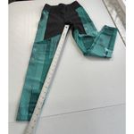 ASICS  D1 Leggings Womens XS Athletic Side Pockets Black Green Stripes Activewear Photo 9