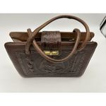Unique Vintage Vtg Aztec Hand Tooled Large Leather Purse Mayan Calendar/Bull FightChief Satchel Photo 2