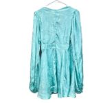 Lulus Stunning Moment Light Blue Satin Jacquard‎ Long Sleeve Mini Dress MEDIUM Photo 6