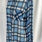 Band of Gypsies New Plaid Chiffon Roll Tab Sleeve Button Down Shirt Tunic Blue Photo 5