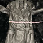 ZARA Black Long Sleeve Double Breasted Faux Leather Fitted Blazer Photo 5