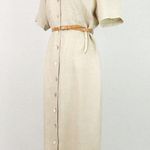 st. john's bay Vintage Button-Front Linen Day Dress in Beige | Size 8 Photo 2