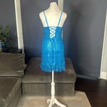 Women’s Blue Sequined Short Prom Party Homecoming Dress Ruffle Hem Size 8 Photo 4
