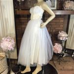 VINTAGE 1950'S CORRINE ORIGINALS WHITE & CREAM TULLE & LACE PARTY DRESS (S) Photo 3
