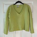 Talbots  Woman’s Petites Crop Lime Green V Neck Sweater Size 1X Photo 0