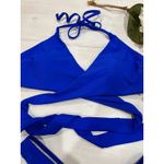 Blue Wrap Halter Bikini Swimsuit Set Womens Medium Photo 2