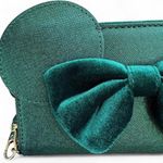 Disney NWT  Minnie Mouse Wallet Green Metallic Bow Wristlet Photo 1