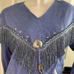 Sas’sa Vintage Fringe Western Shirt Size M Long Sleeve Rodeo Boho #333 Blue Size M Photo 2