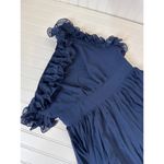 Lulus NWOT  Splendid Charisma Navy Ruffled Pleated One-Shoulder Midi Dress Size L Photo 2