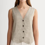 Everlane  The Vest in Stretch Linen Deep Taupe Mini Gingham Size 00 Photo 0