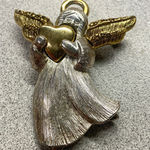 LC Signed Two Tone Angel Pin Brooch Silver Tone Body Gold Heart Wings & Halo Photo 0