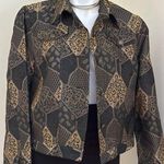 Ruby Rd  Black Gold Light Jacket Patch Pattern.Metal Buttons Front Pockets.Sz 14 Photo 0