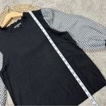 Adrianna Papell  Sweater Blouse 3/4 Balloon Sleeve Gingham Ruffle Neck in Black M Photo 10