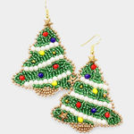 New Womens Holiday Felt Back Pearl Seed Christmas Tree Earrings Green Photo 0