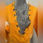 Zaful  Star Print Cropped Chewed Hem Sweater Orange and White LongSleeve One Size Photo 8