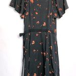 Universal Threads Universal Thread Charcoal & Floral Flutter Sleeve Wrap Midi Dress • Sz S Photo 1