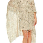Mac Duggal  Cape Back Fringe Beaded Robe Dress Size Large Style #94044 in Nude Photo 0
