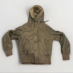 American Eagle Y2K Bomber Jacket Small S Army Green Faux Fur Lined Hood Sherpa Photo 0