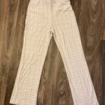 Ecru Cream Plaid Stretch Cropped Flare Pants Photo 0