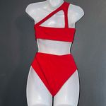 Women’s Sexy Swimsuit Red Bikini Set High Waisted One Shoulder Swim Suit Medium Photo 4