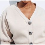 SheIn Womens Plus 1X Beige Button Up V Neck Crop Cardigan Sweater Rose Buttons Cropped Photo 2