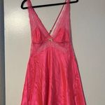 Victoria's Secret Hot Pink Satin Lace Slip Dress Crossback Negligee Bow Photo 1