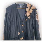 Vtg 90s IB Diffusion Linen Blazer Jacket Womens 14 Black Brown Tribal Design Photo 1
